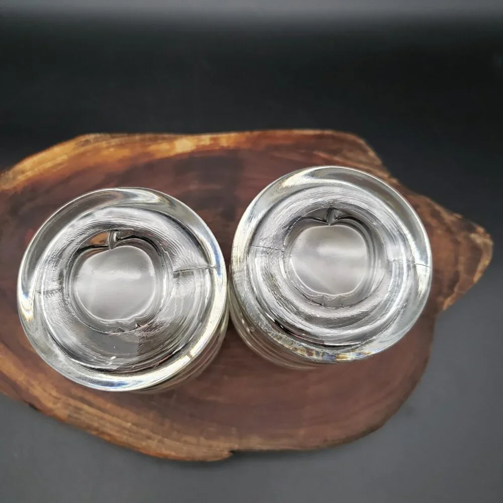 Vintage Heavy Ribbed Glass Jar Pair Apple Lid 4.25